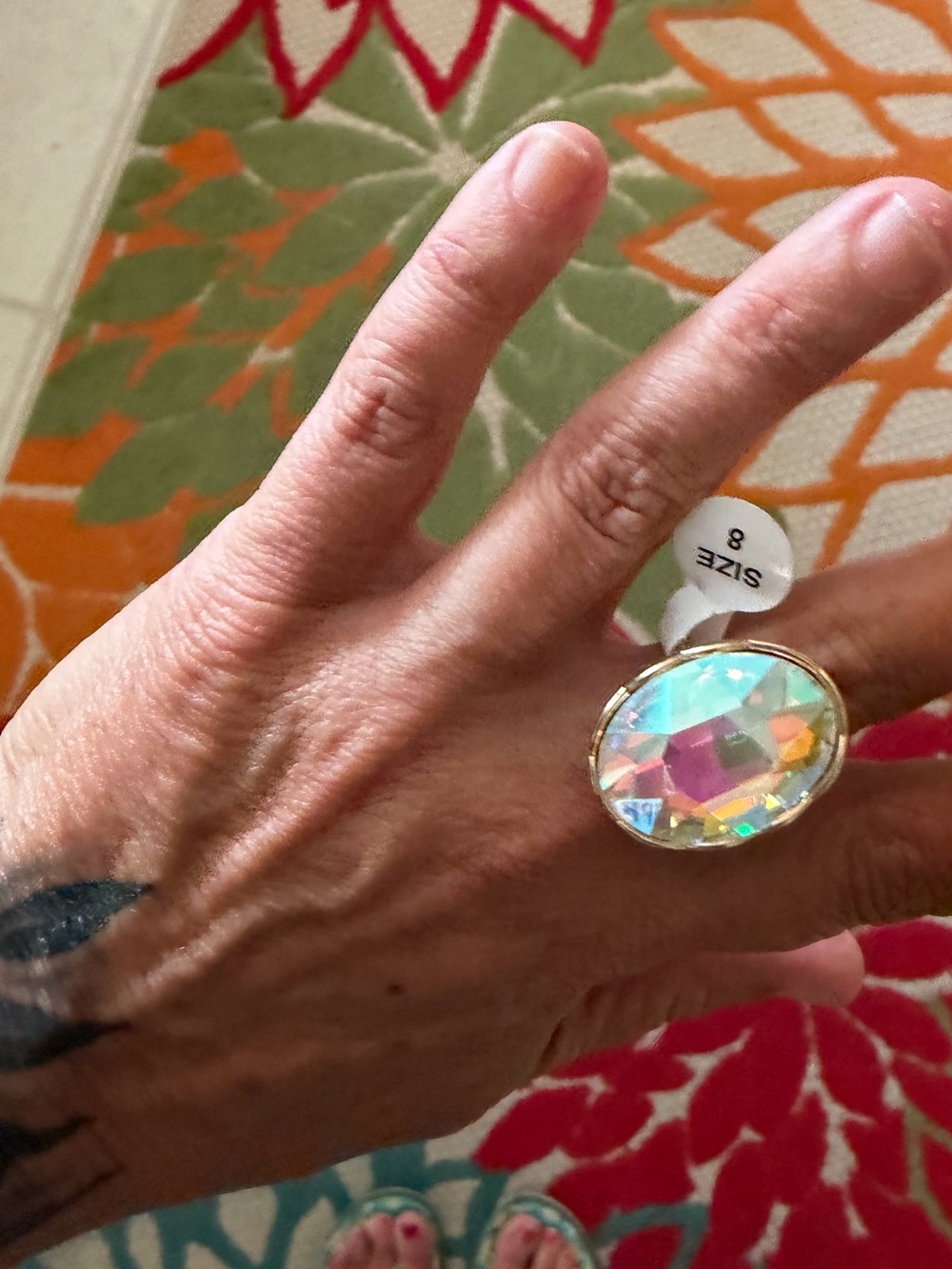 Aurora Crystal Oval Gold Cocktail Ring - Iridescent - Picture 2 of 4